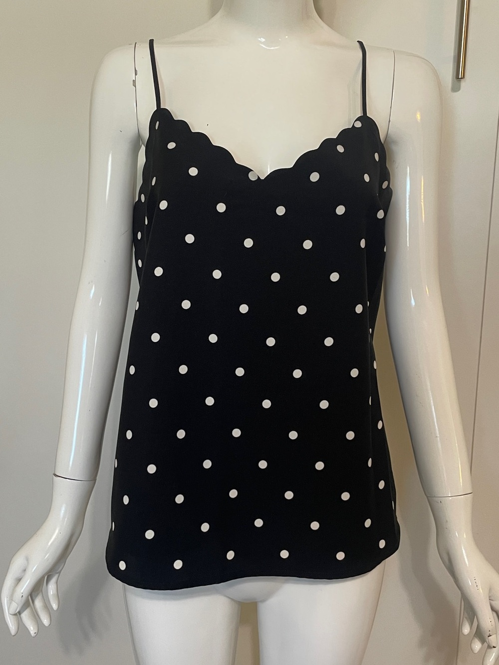 J. Crew Black and White Polka Dot Scallop Cami